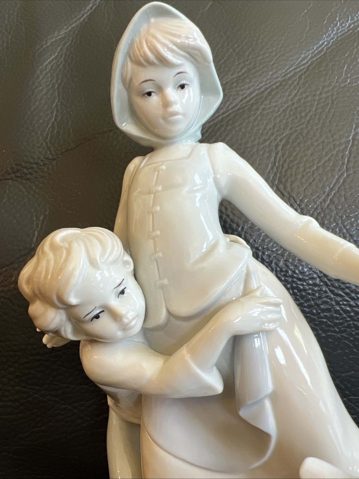 Vintage Crafted Woman Boy And Goose Large Figurine 9 1/2 In