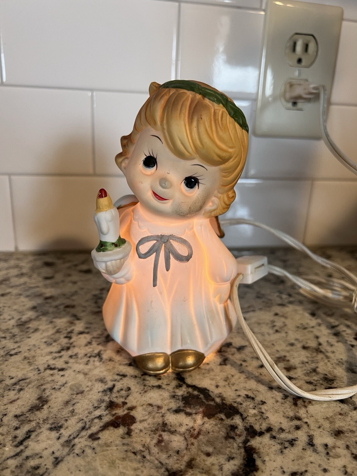 Vintage Mid Century Ceramic Angel Girl Night Light Lamp Christmas