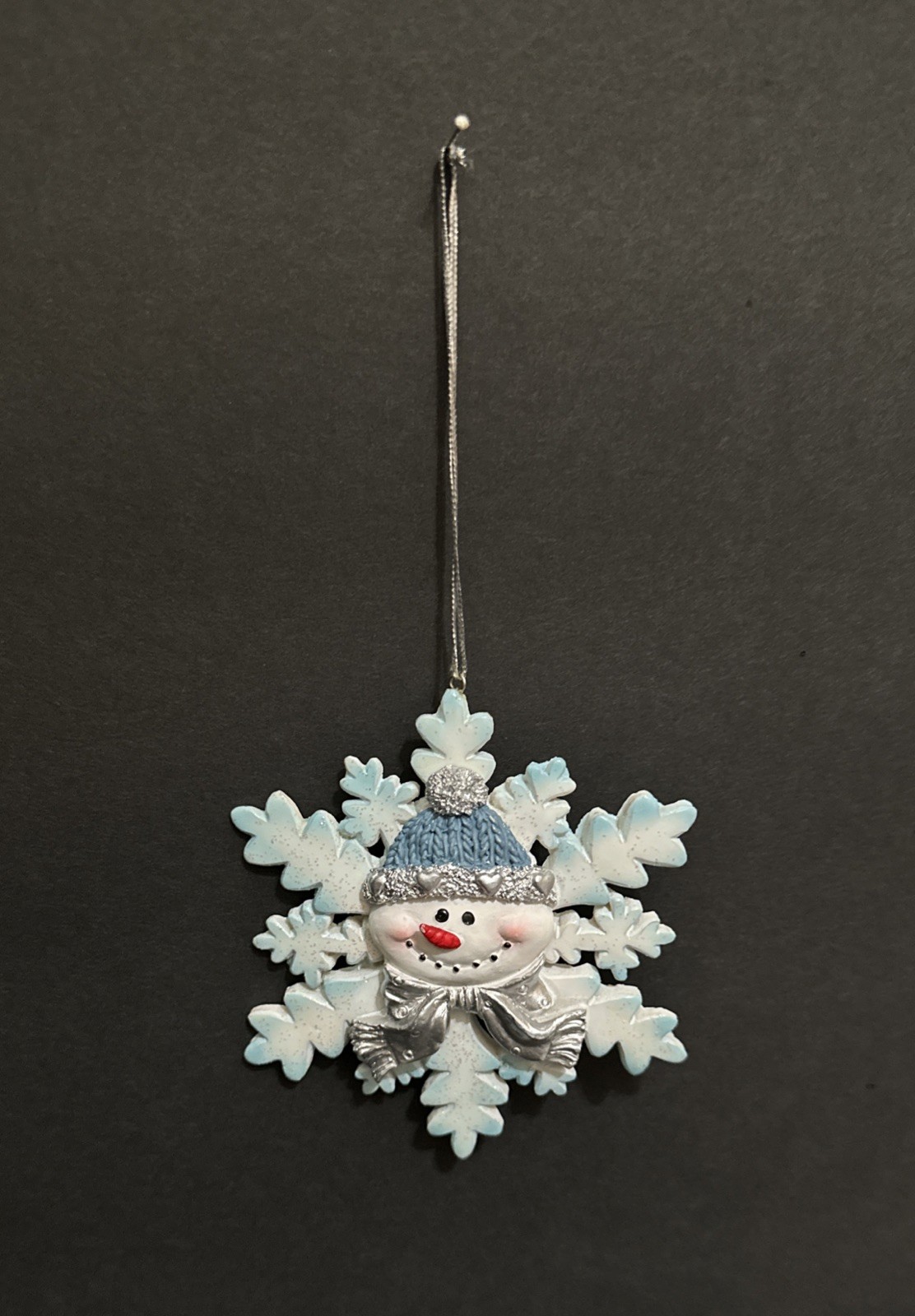VTG Blue/White 4″ Snowflake Snowman Christmas Ornament w/Blue Knit Cap