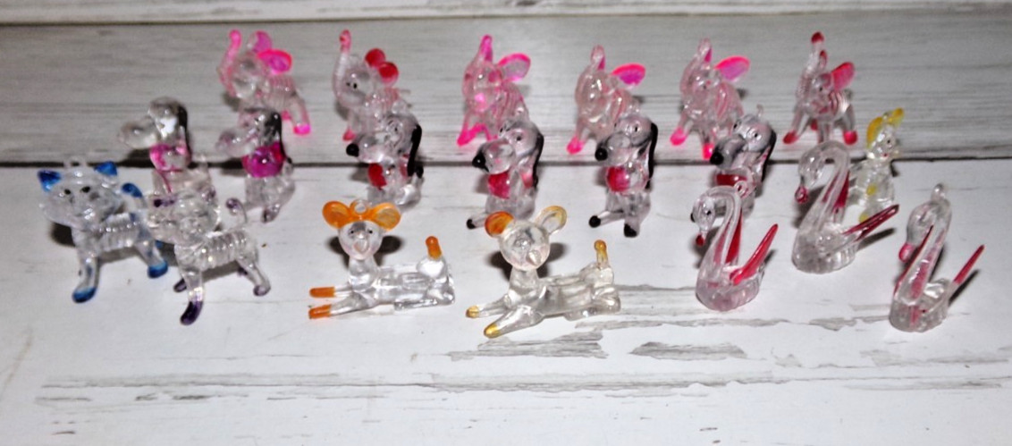 20 Vintage Acrylic Lucite Plastic Animal Figurines Snoopy Cat Swan Elephant
