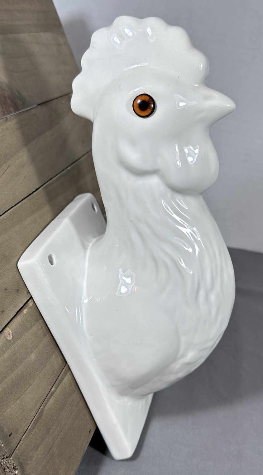 French Country Chicken Rooster Apron Holder White Ceramic Wall Mount
