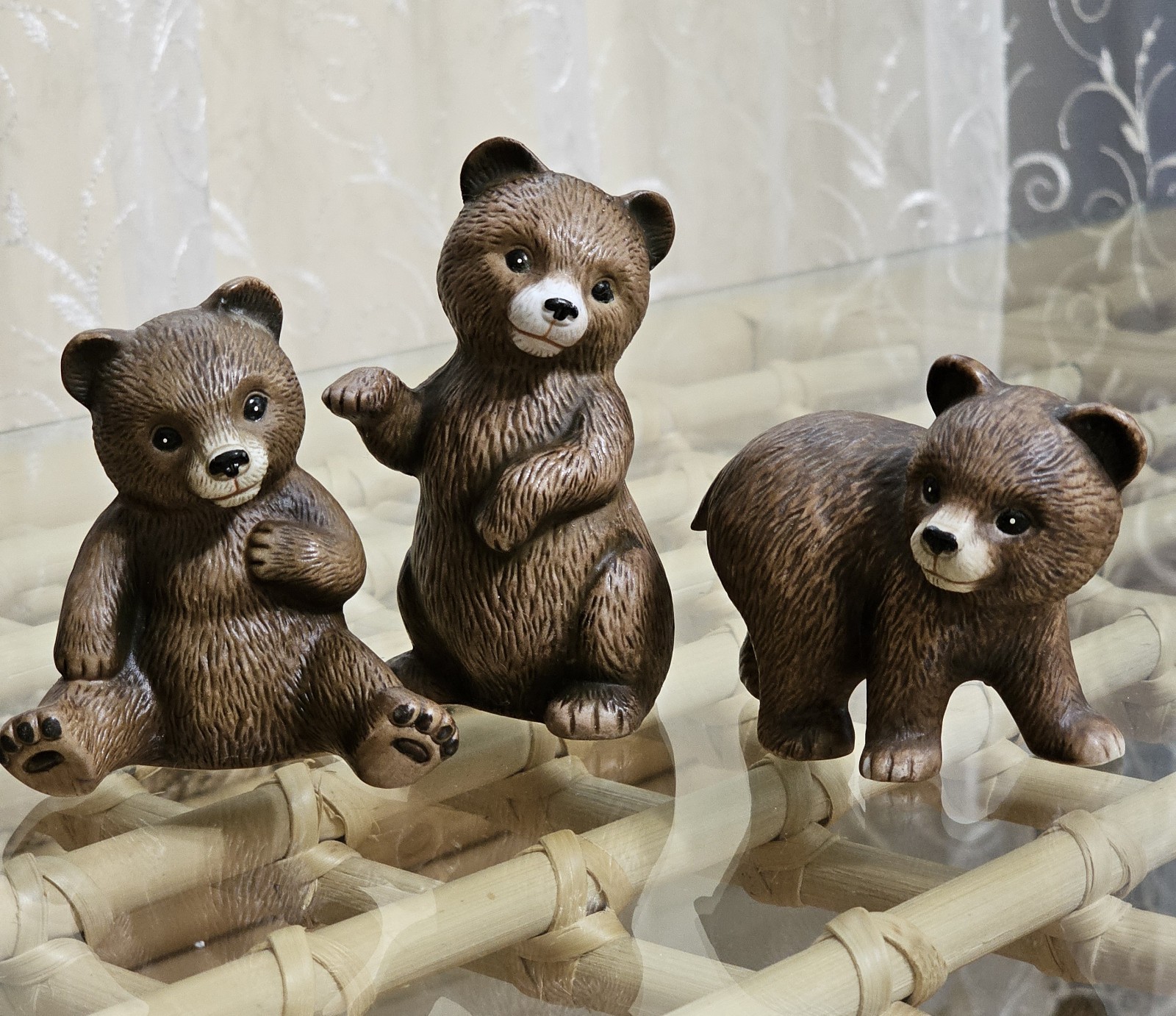 Vintage Homco Home Interiors #1414 Set of 3 Brown Bear Cubs Figurines