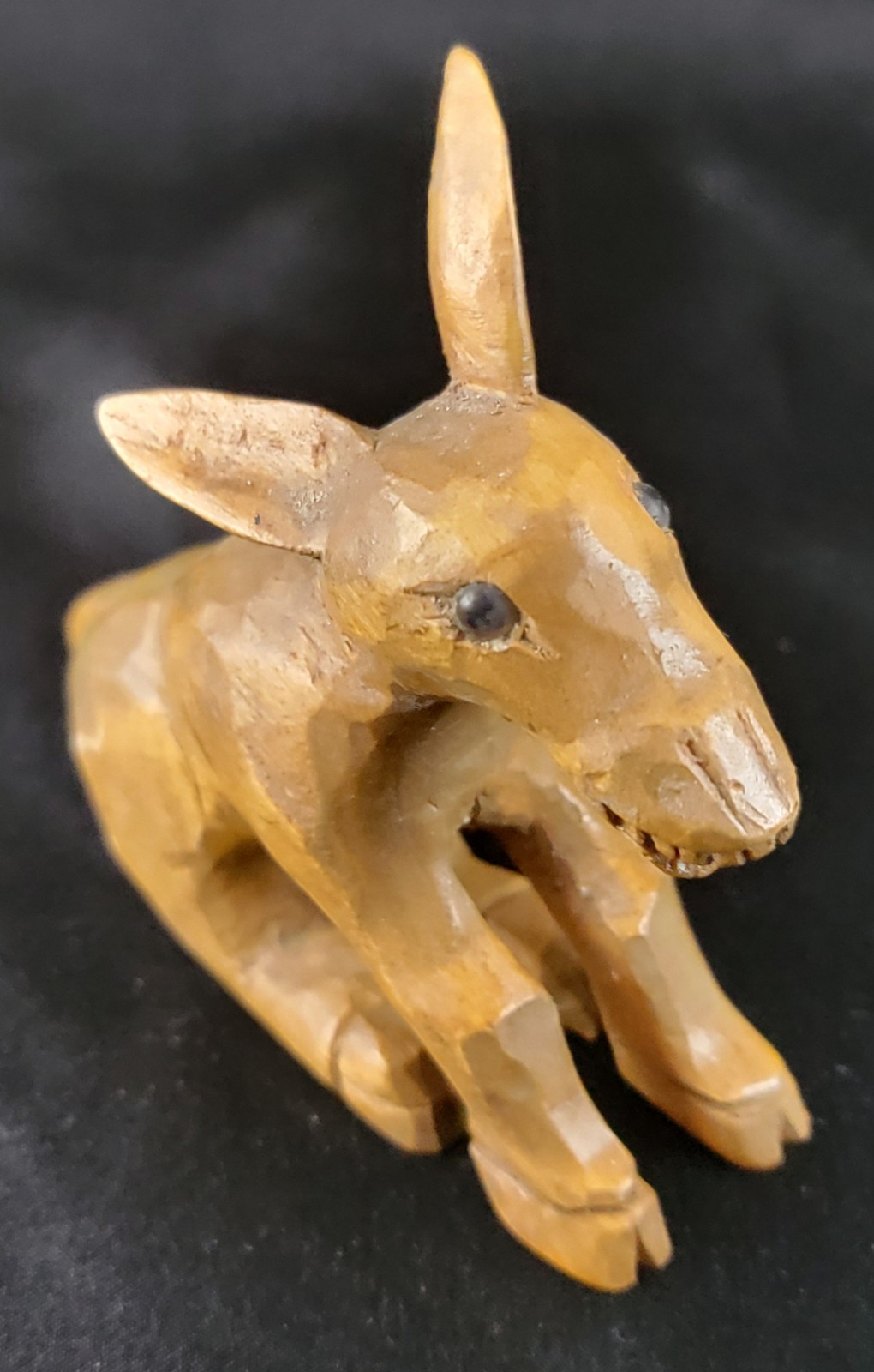 Vintage Carved Wood Figurine Laughing Donkey Mule Jackass 3.5in