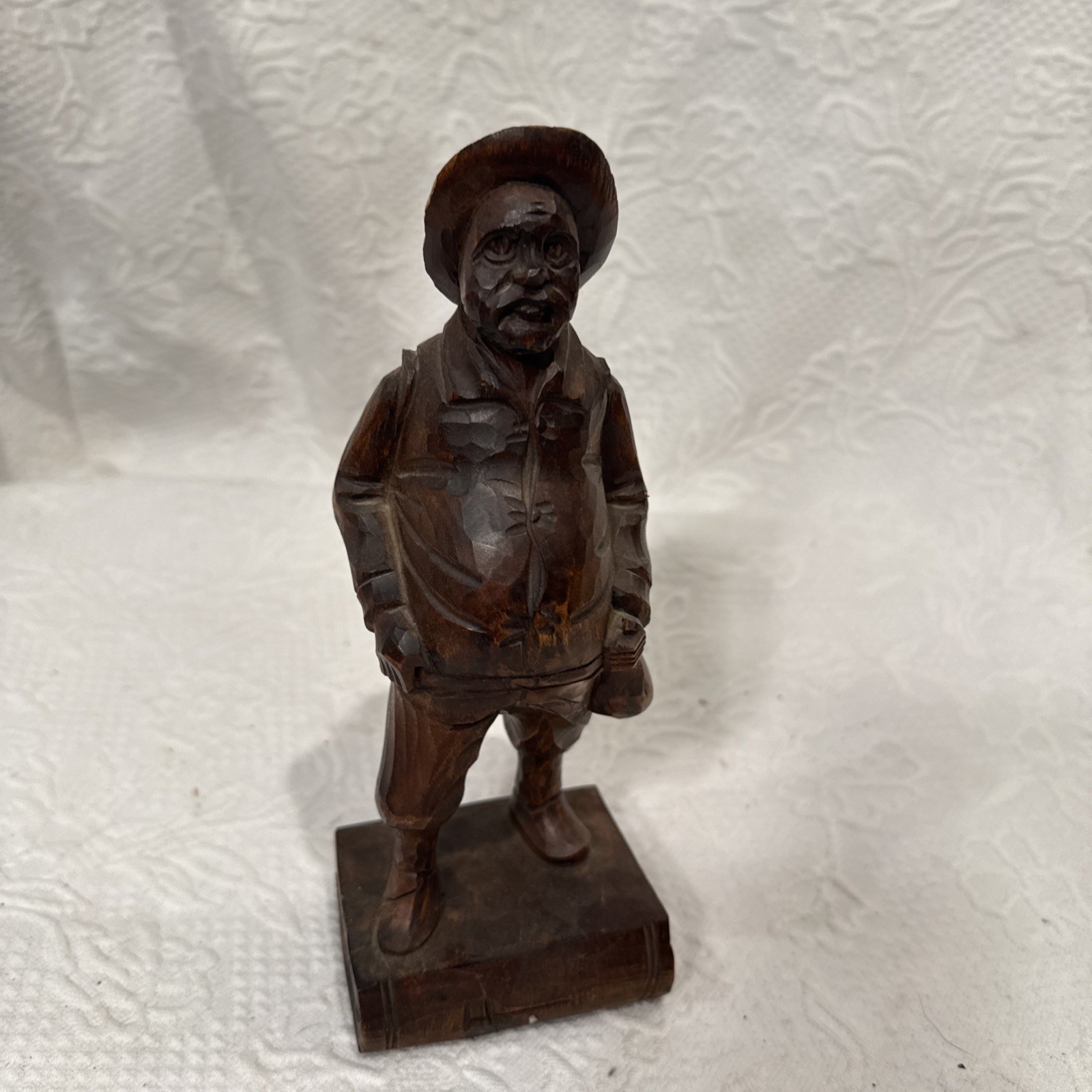 Vintage Hand Carved Wooden Man Figure 8.5 Inches Tall By Bill , Made In Spain￼