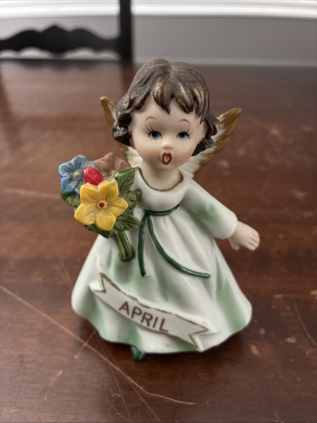 Vintage.1950s April Birth Month Girl Angel, April Banner,Flowers, Precious
