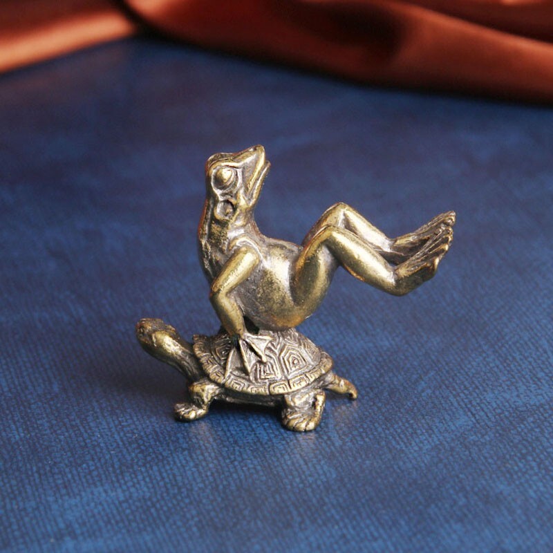 Brass “Turtle & Frog” Figurine Statue Animal Figurines Toys Table Decoration