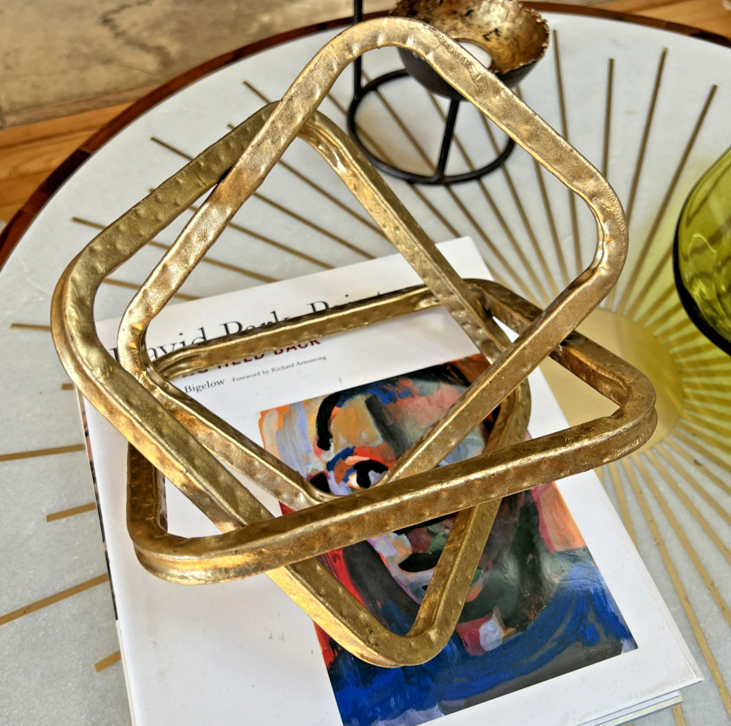 Gold Geometric Metal Sculpture Interlocking Cubes Modern Decor 10.5”