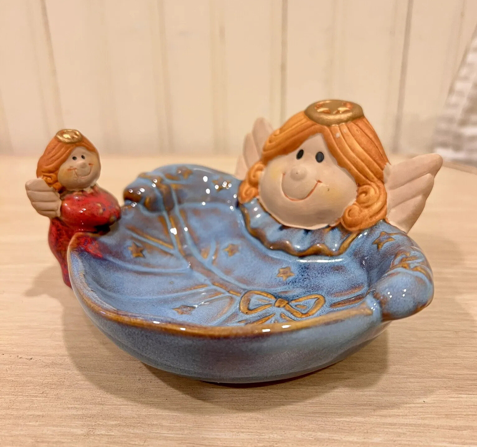 Heaven Sent Angel Dish Blue Trinket Candy Holder Ceramic New