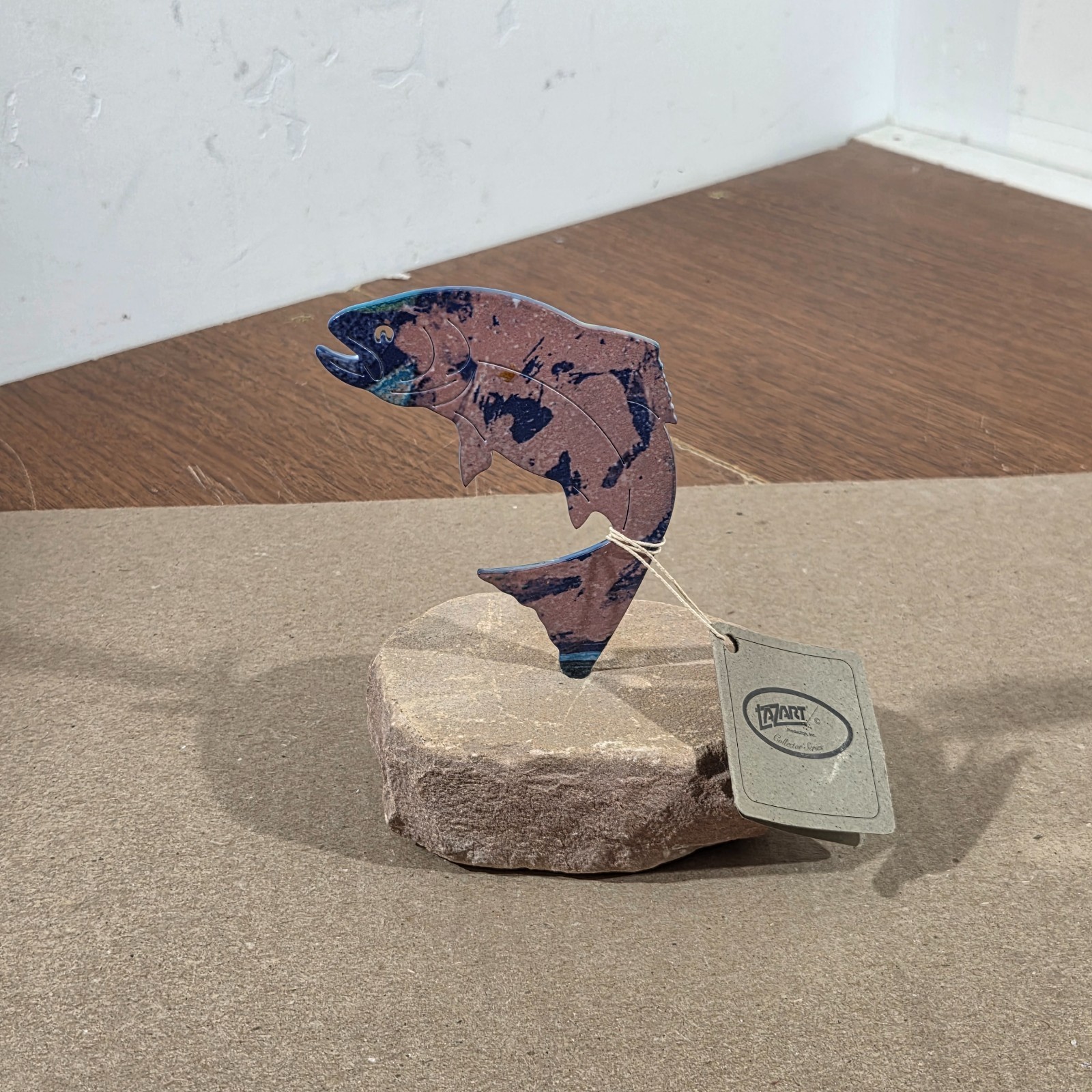 Fish Figure On Sandstone Base Southwestern Home Cabin Decor Metal & Stone