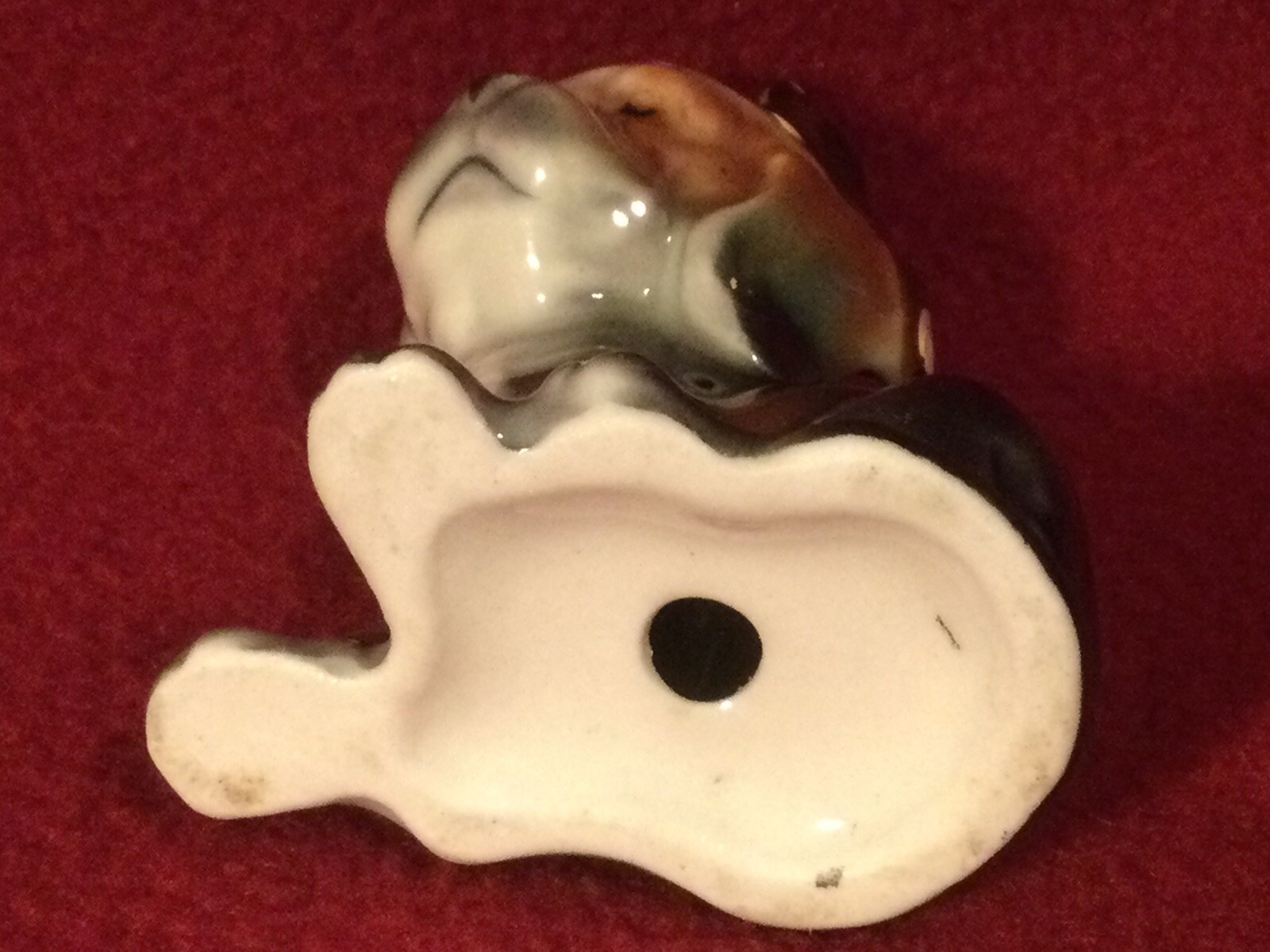 Vintage whisical Ceramic Dog Figurine with head scarf approx. 2.5″