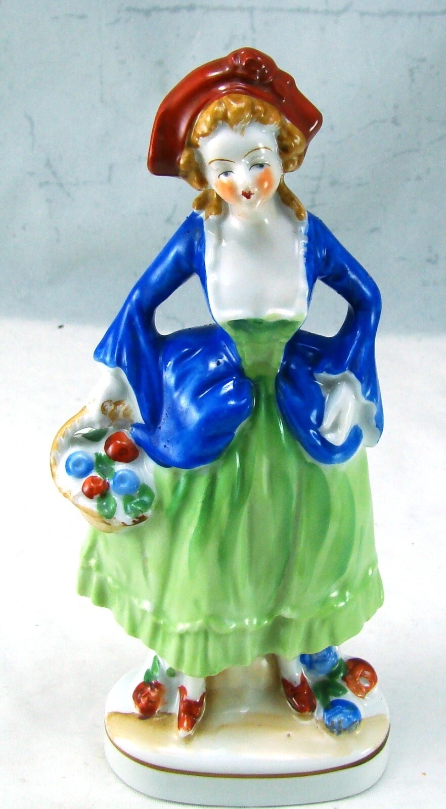 Unknown Maker Occupied Japan COLONIAL LADY WITH A BASKET Figurine READ