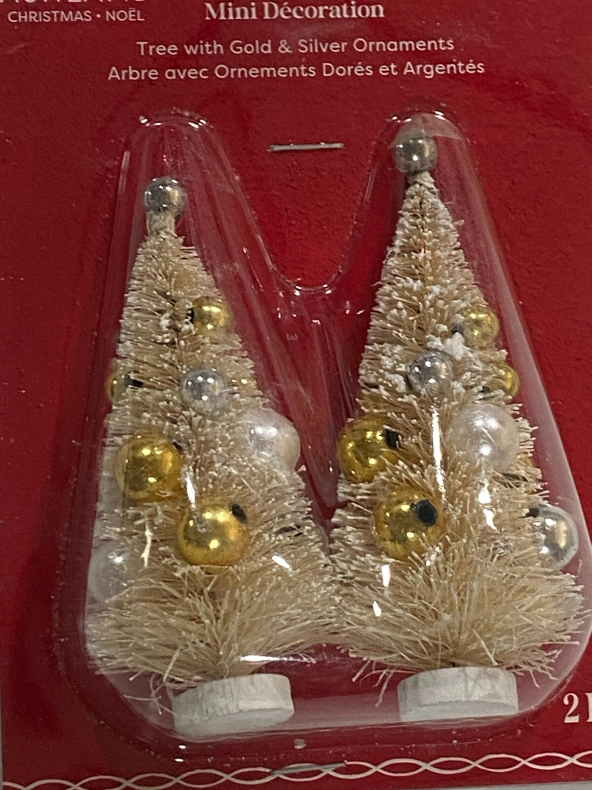 ASHLAND TINY MINI SET OF 2 GOLD & SILVER ORNAMENT DECORATED CHRISTMAS TREES