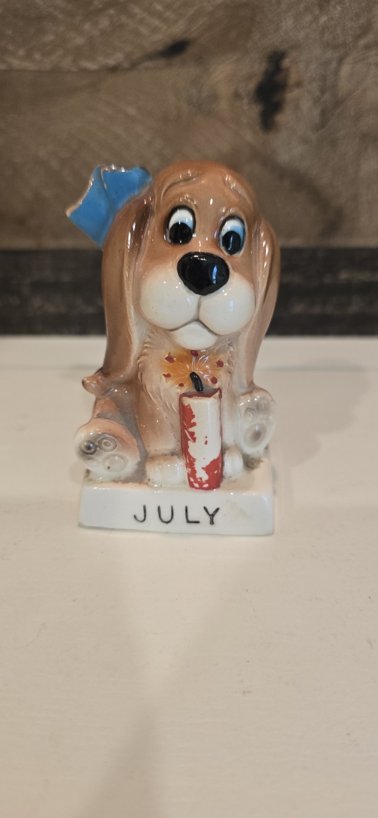 Vintage RARE Japan Norcrest 4th of July Firecracker Puppy Dog Month Figurine