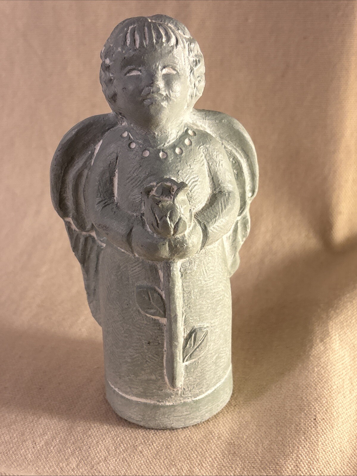 Isabel Bloom Angel with Rose Cement Statue Signed 2011 5 1/2 inches Tall