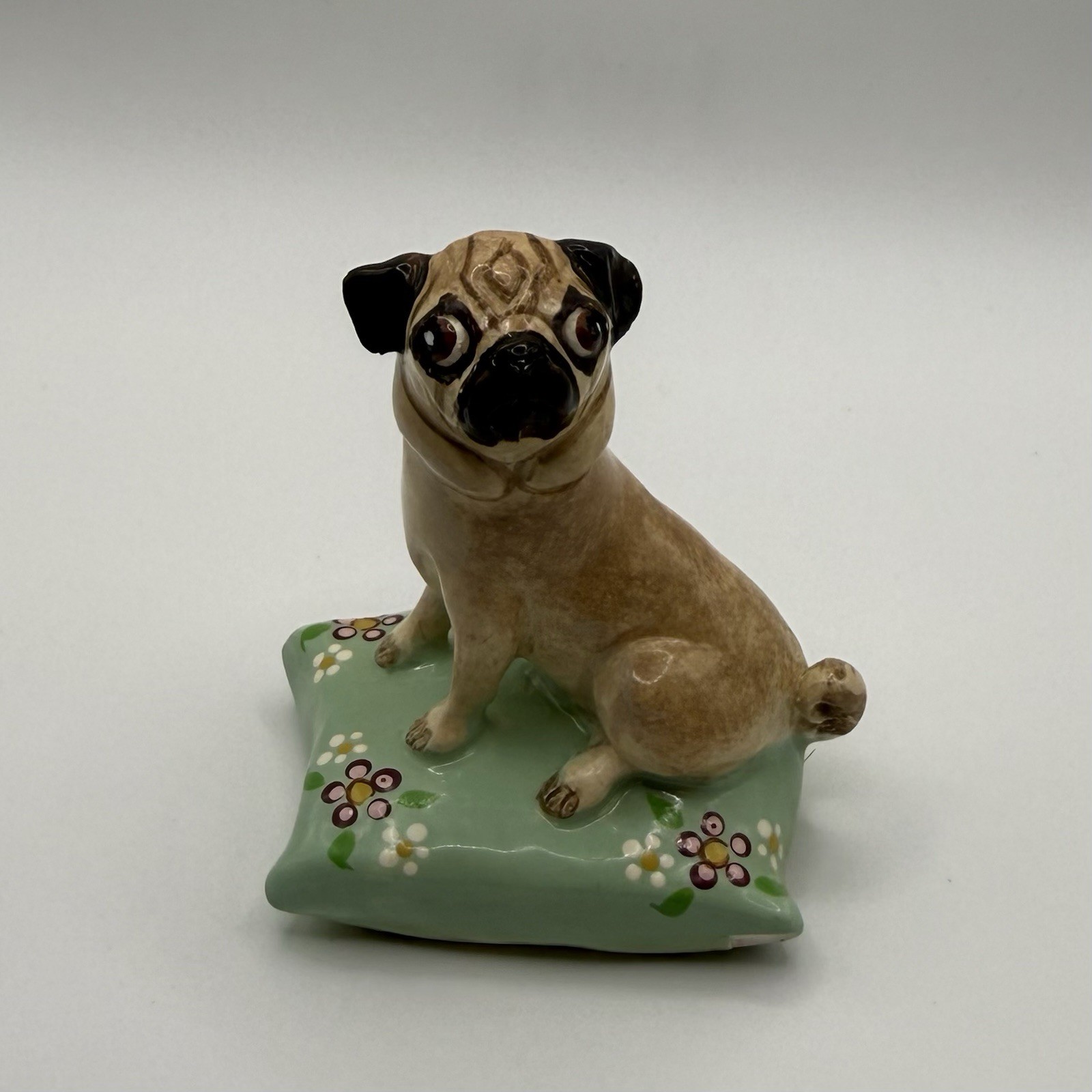 VTG Basil Matthews Pottery Pug Puppy Dog on Cushion Signed Figurine *AS IS*