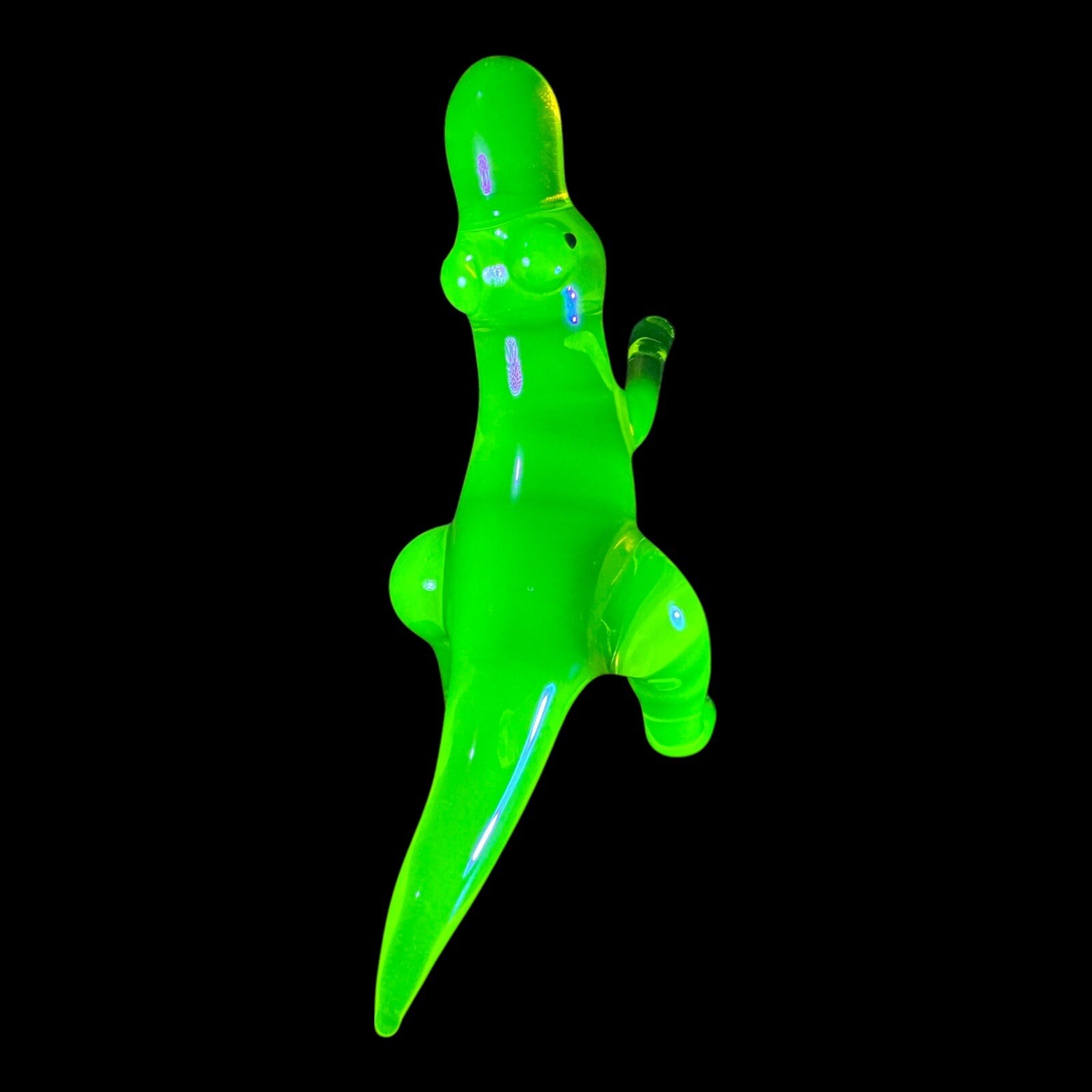Uranium Glass T Rex Dinosaur Hand Made Custom Piece Lamp Work Glows Vaseline