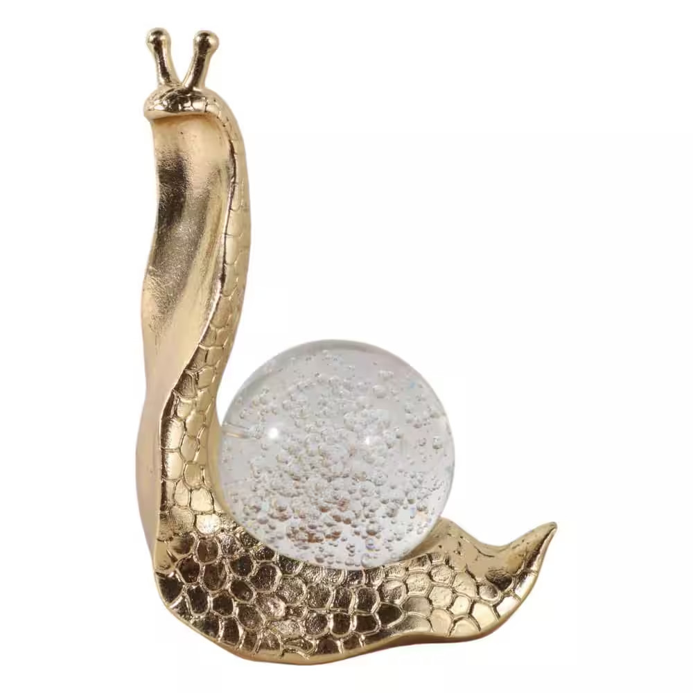 Gold 5.5 in X 7.5 in Resin Snail with Glass Ball Figurine