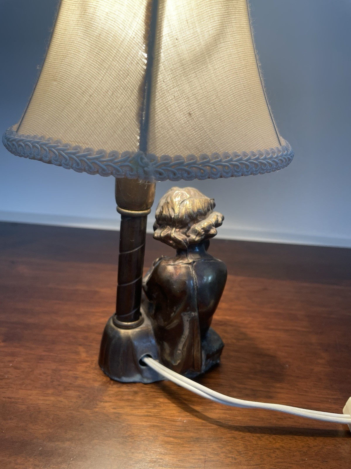 Vintage Cherub Figural Table Lamp | Spelter Putto Statue | Antique Bronze Finish
