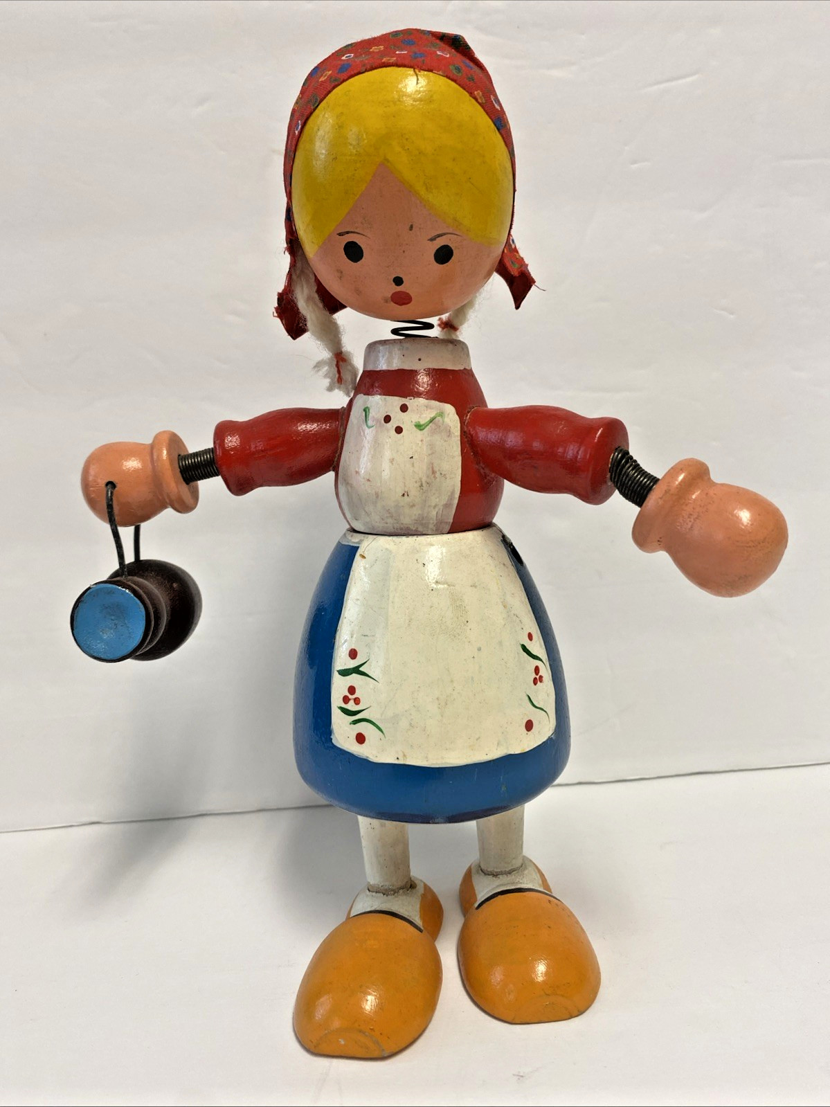 GOULA VINTAGE WOODEN LADY HAND PAINTED BOBBLEHEAD