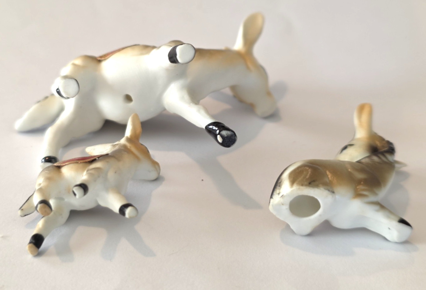 Vintage Bone China Japan Donkey Miniature Figurine Family Set of 3 Matte w label