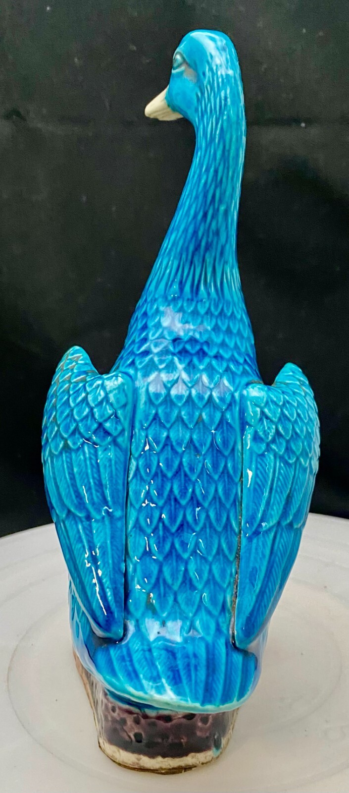 VTG PORCELAIN TURQUOISE BLUE DUCK GOOSE GLAZED MEDIUM/BIG FIGURE 8.7″ c1900 vg
