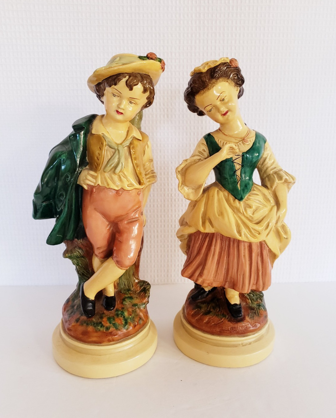 Vintage Italian Niepold’s Borghese Chalkware Boy & Girl Figurines Statues 10.5in
