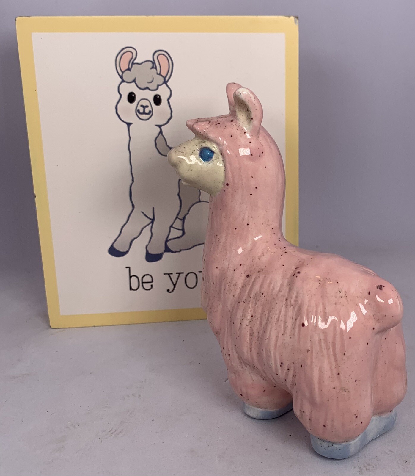 Llama Ceramic Figurine Pink 5 Inches Tall & Llama Plaque 6×6