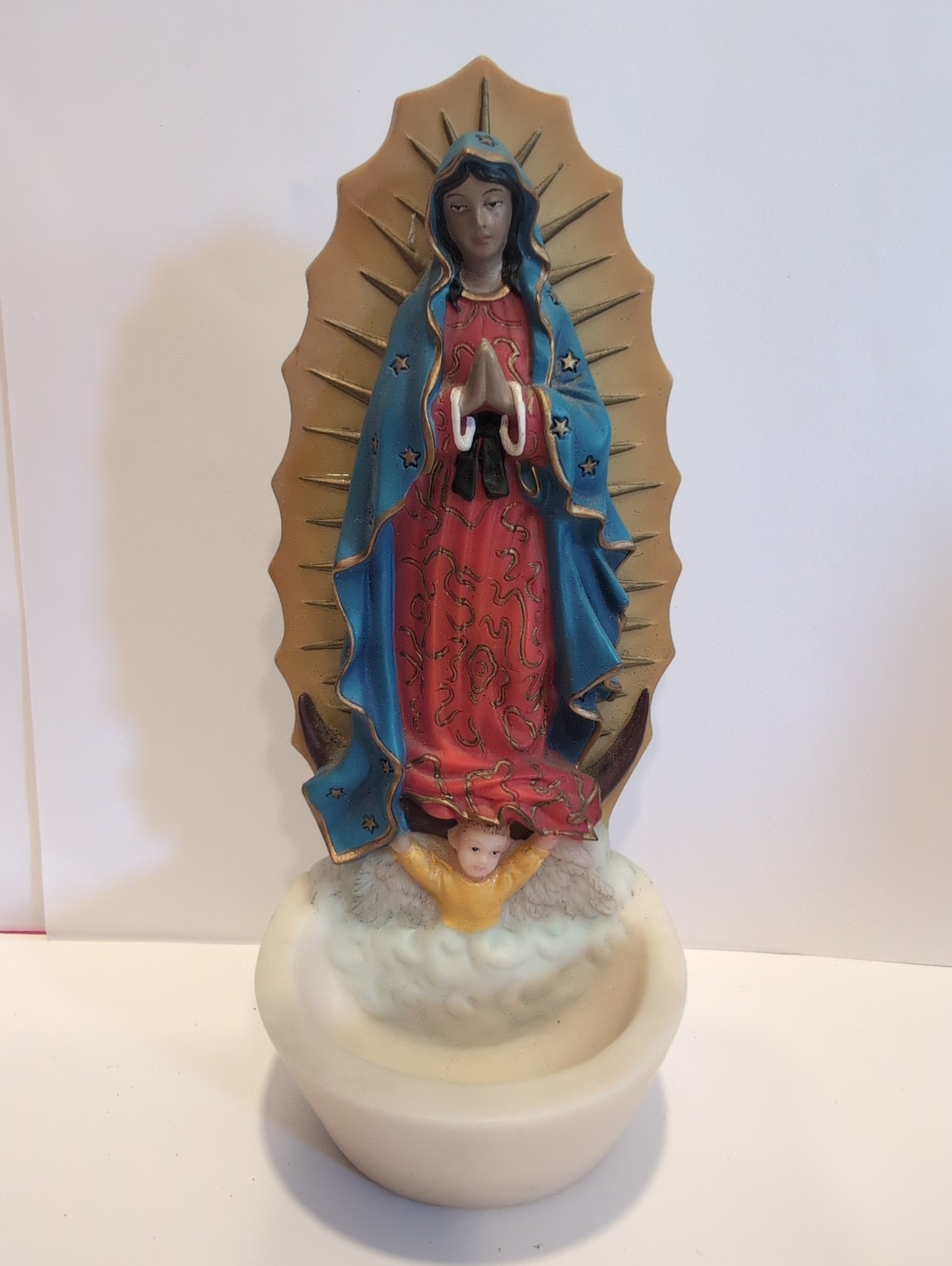 Wall Hanging Holy Water Font w/ Our Lady Of Guadalupe 6.5”