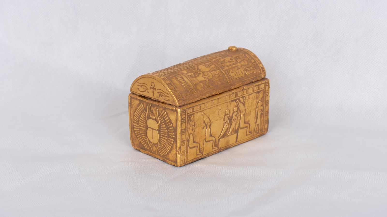 Rare Ancient Egyptian Jewelry Box Golden Scarab & Osiris Inscriptions Sculpture