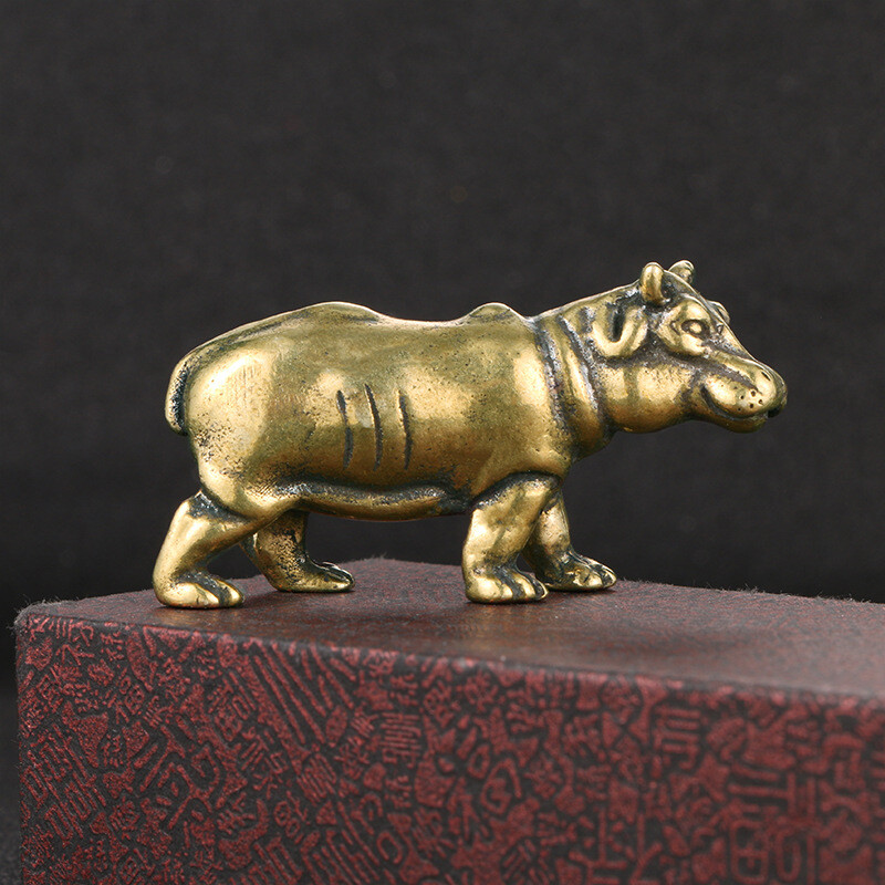 Solid Brass Hippo Figurines Mini Statue Home Ornaments Animal Figurines Gift hot