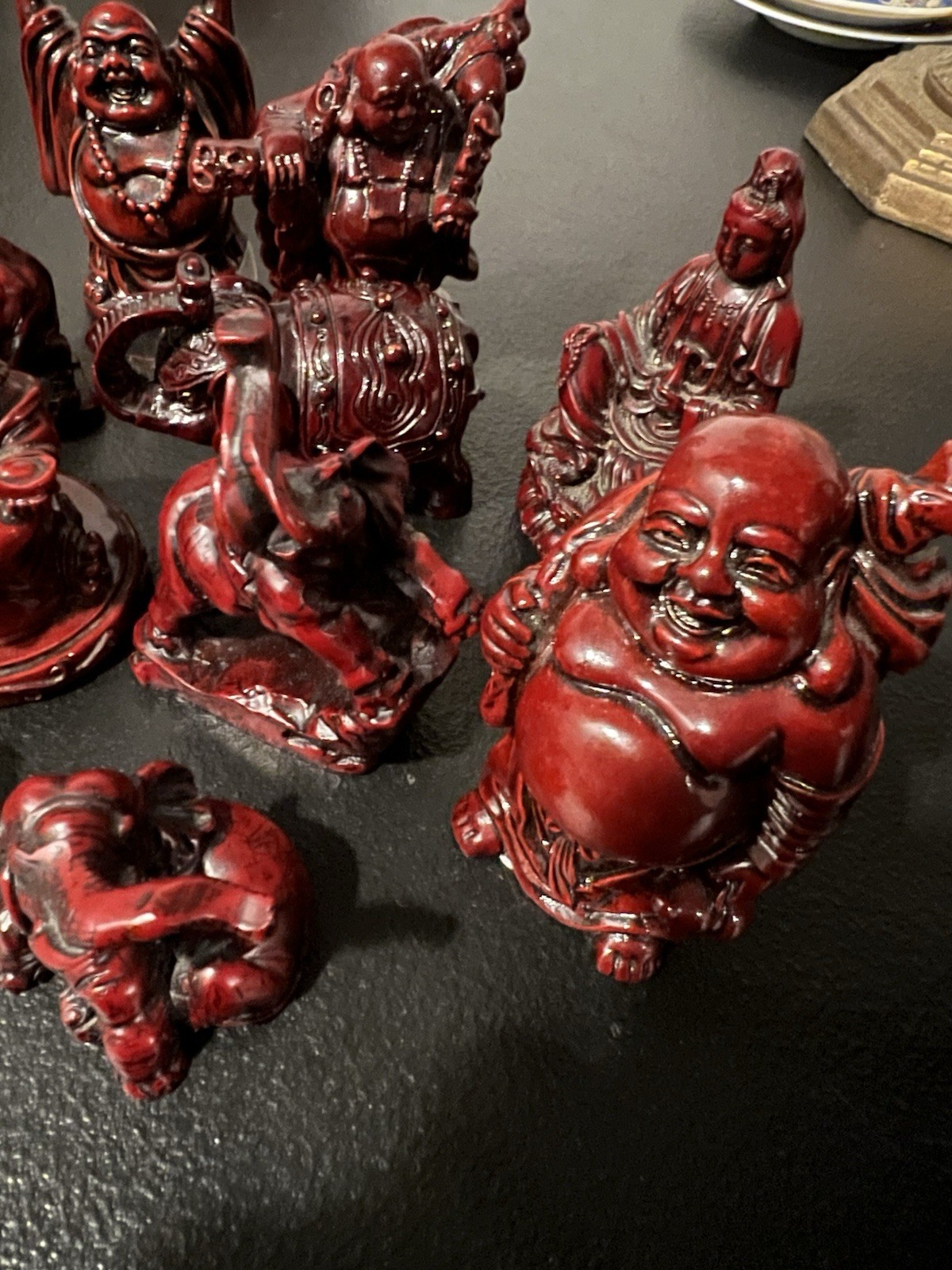 Lot of 10 Red Glossy Resin Buddha and Elephant Figurines for Any Room Unboxed