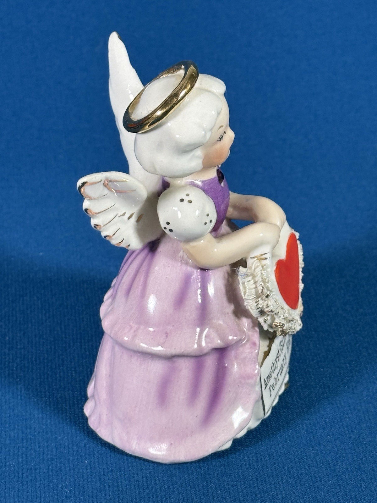 VTG SR February Girl Angel Birthday Amethyst Sincerity Ceramic Figurine Japan