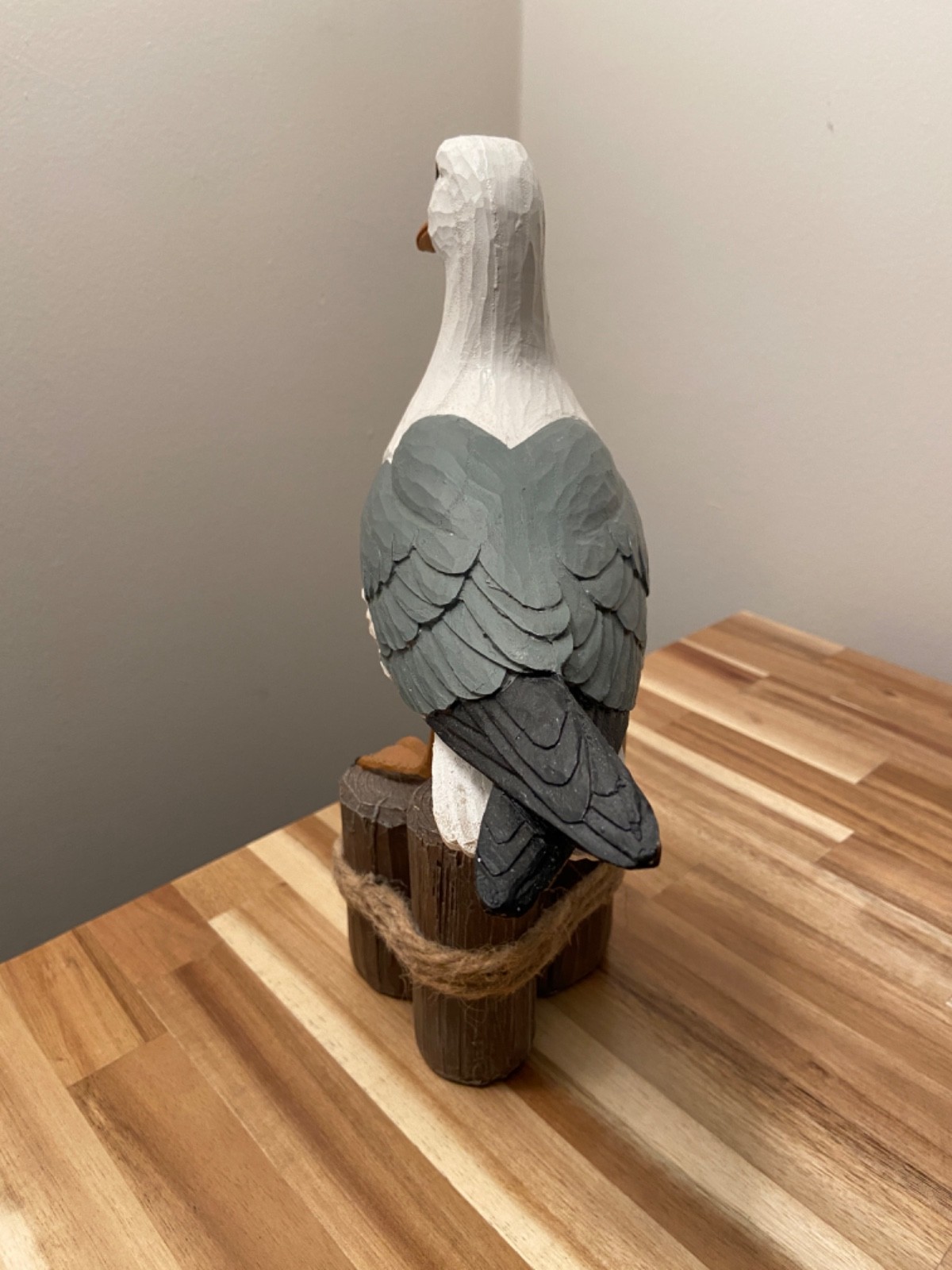 Seagull on Pilins Statue Figurine Coastal Decor, 11 inches tall