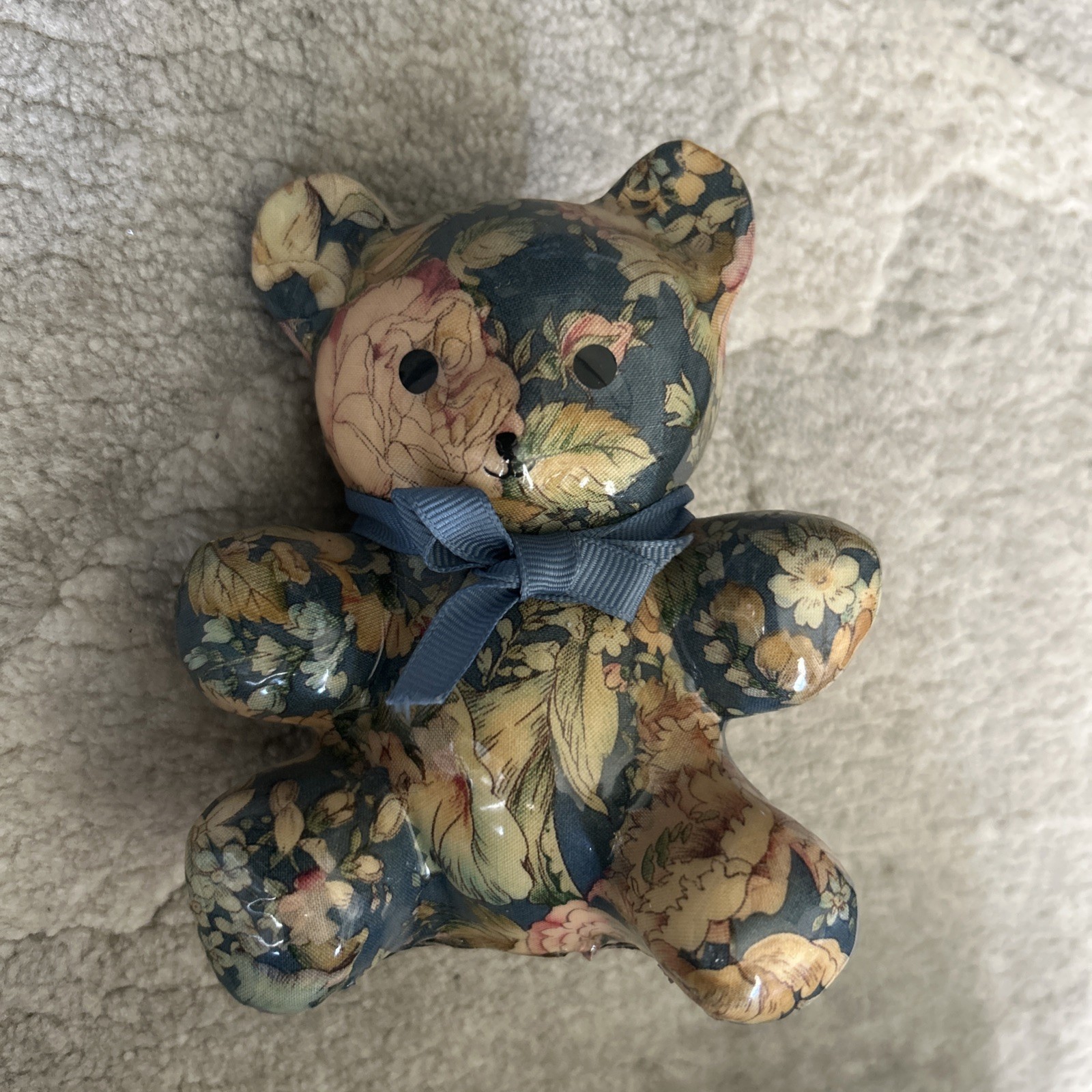 Decoupage Floral Porcelain Patchwork Teddy Bear Figurine