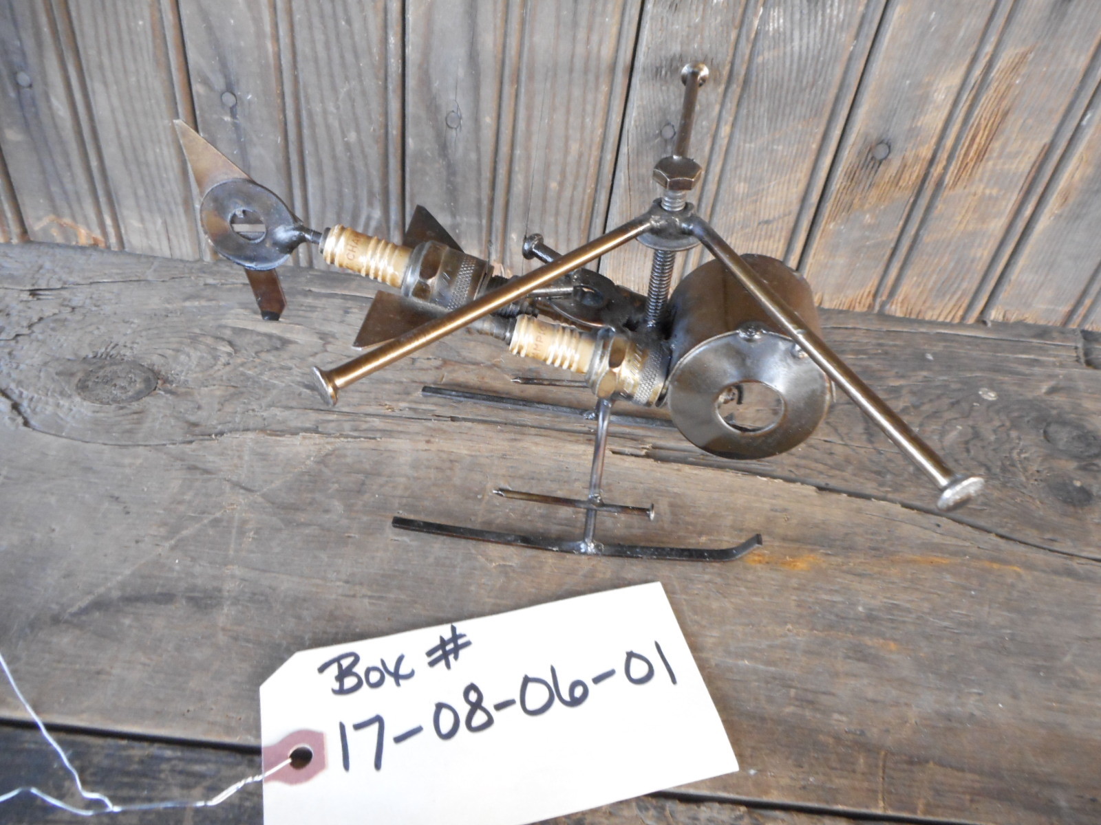 Helicopter Recycled Metal Spark Plug Nail Helicopter Figurine Hand Made Used