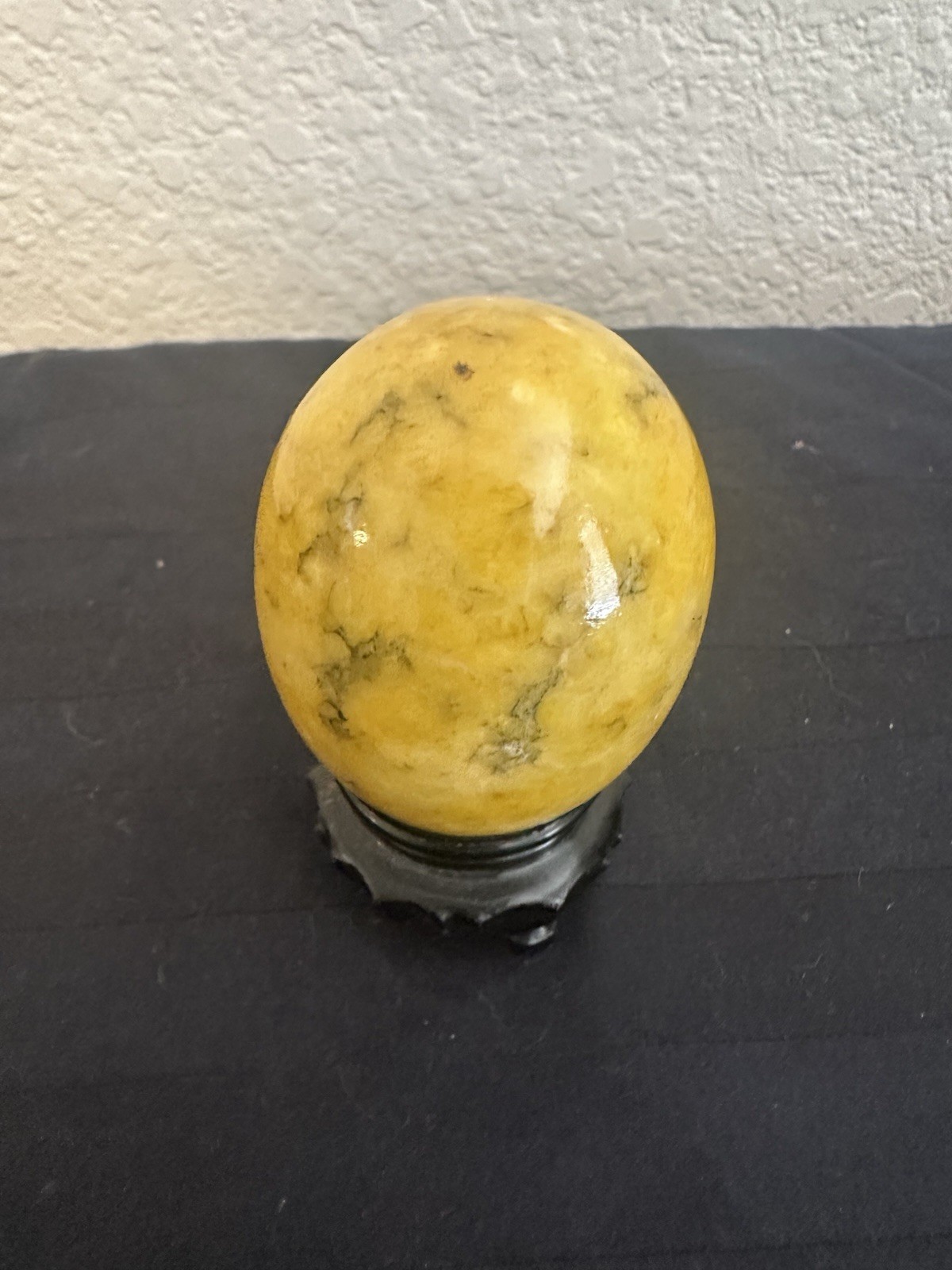 Vintage Yellow Marbled Alabaster Stone Egg Made In Italy Collectible With Stand