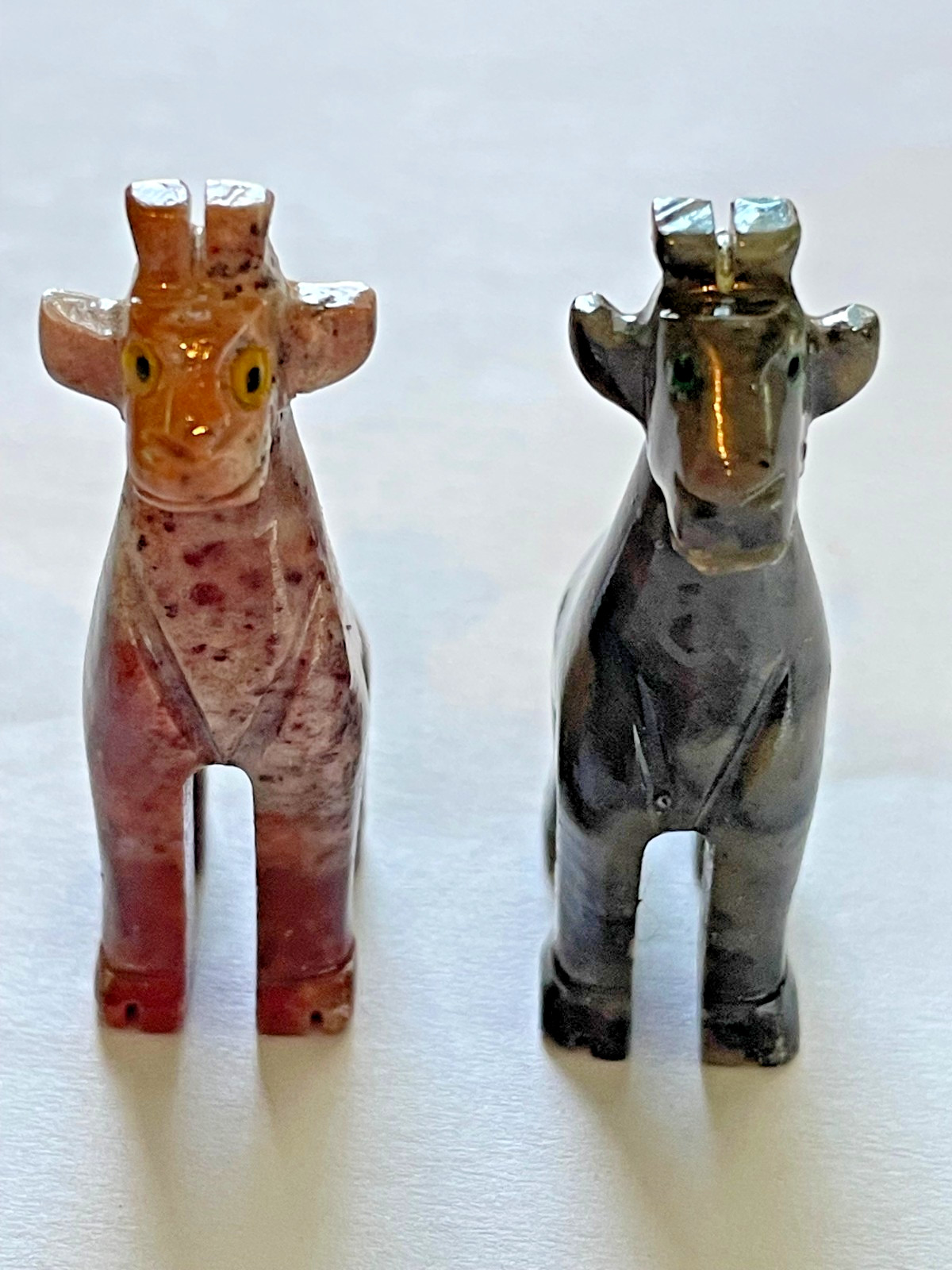 Hand Carved Peru Stone Giraffe Figurines Set of 2 Mini Animal Statues 1.75″
