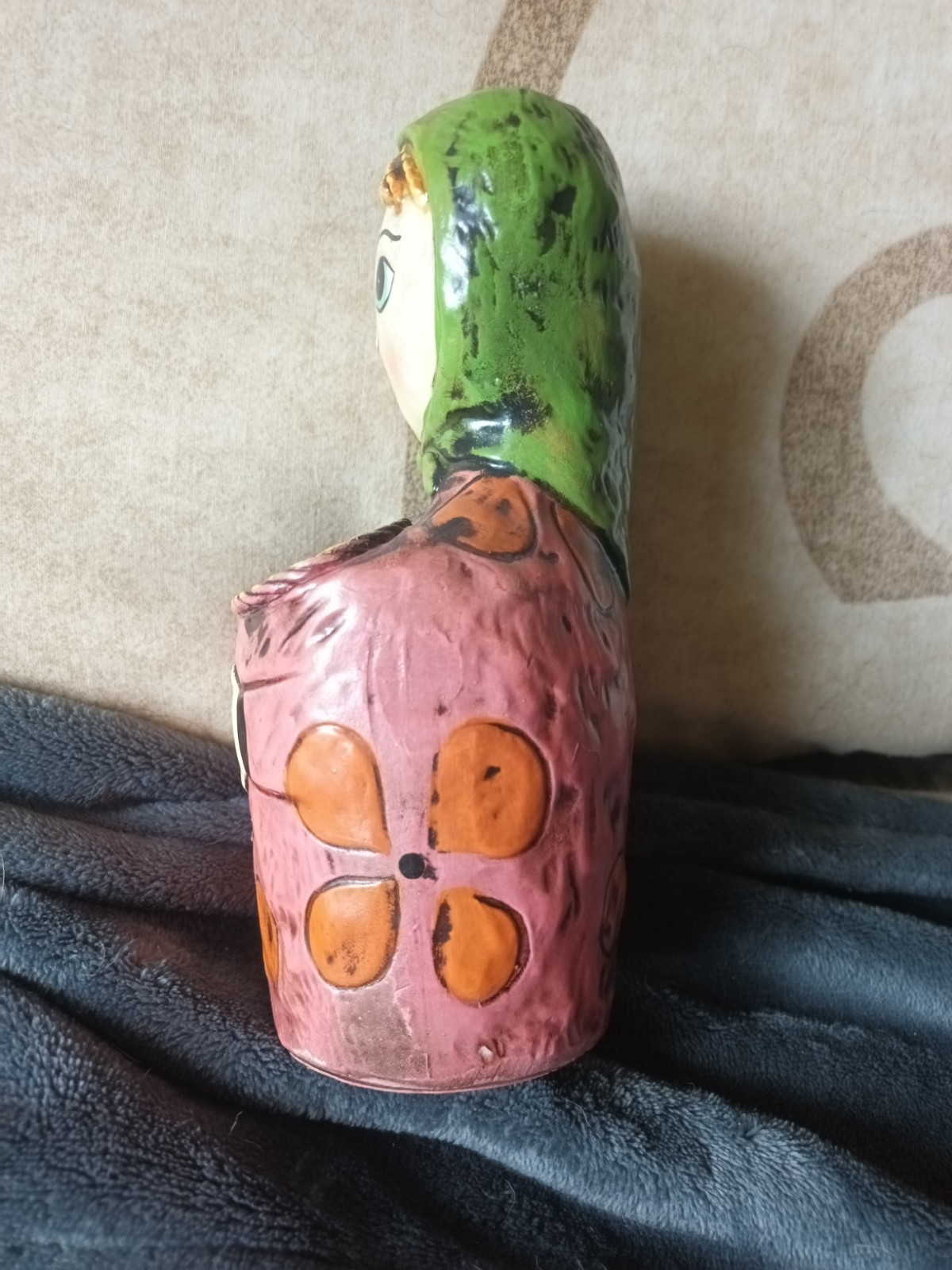 1960s Pride Creations Babushka Paper Mache Plant Holder Wall Pocket