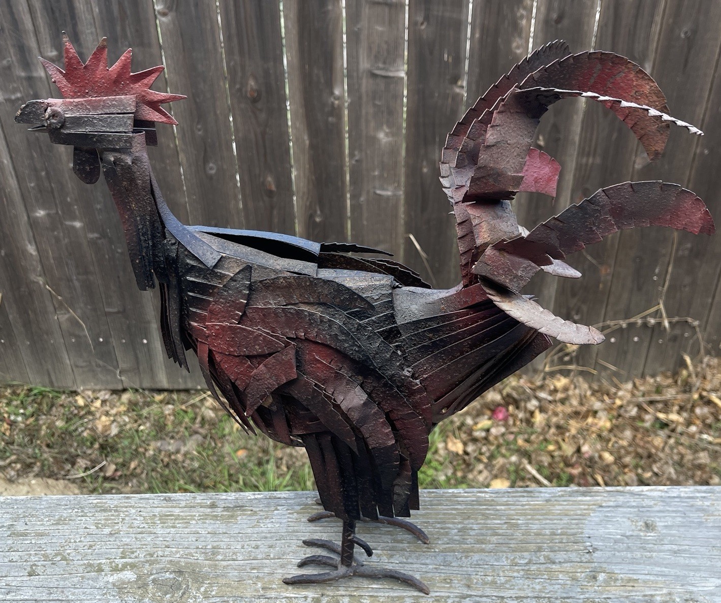 Brutalist Metal Rooster Welded Metal Sculpture 17” Handcraft Iron Yard Art