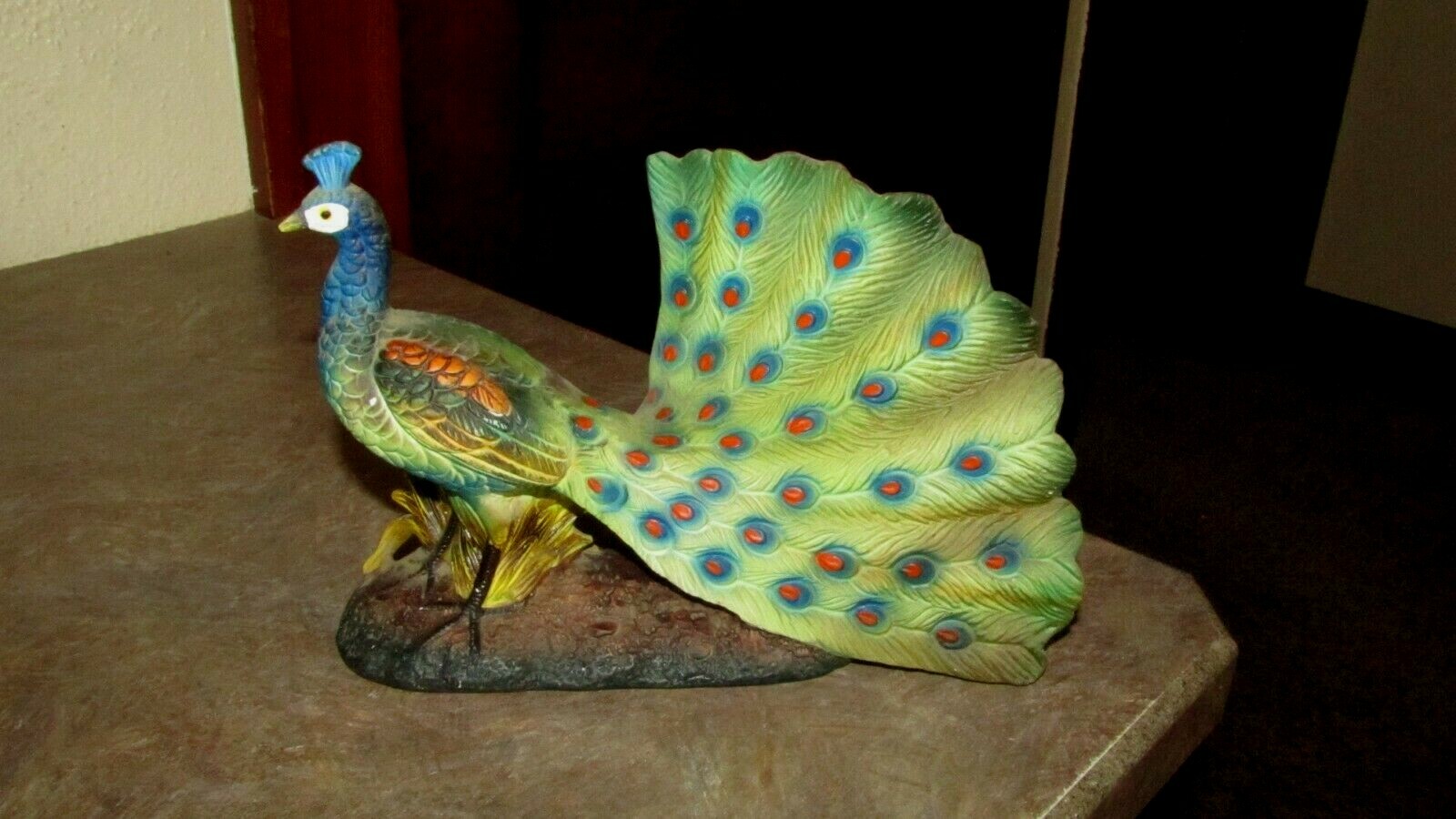 Vintage Mid Century Large 9″ Colorful Peacock Bird Figurine Sculpture Artmark