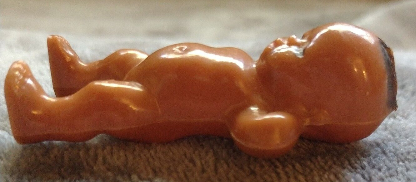 Vtg Small Plastic Doll Brown Celluloid Plastic 2 1/4″ Tall