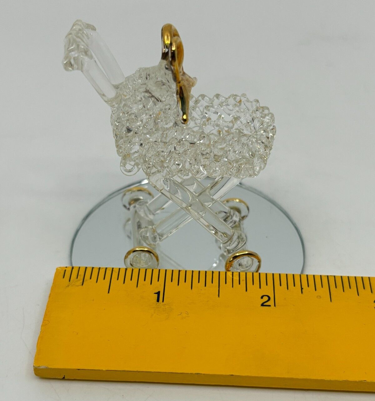 Set Of 4 Spun Glass Figurines Mirrored Base Kittens Shoe Baby Carriage Apple