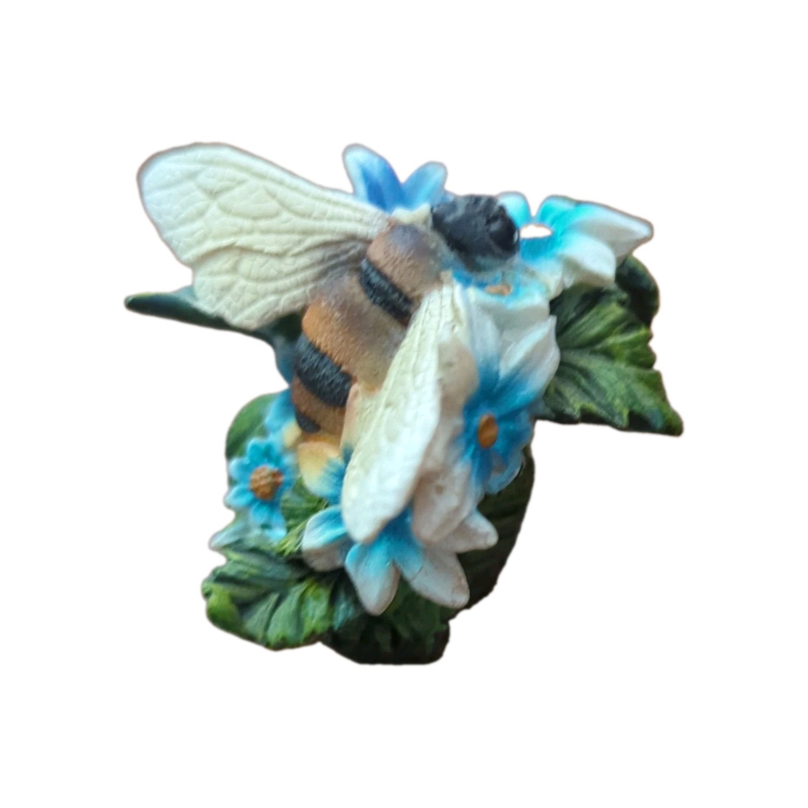 Painted Resin Bee on Blue Flowers Figurine Multicolor Floral Animal Decor