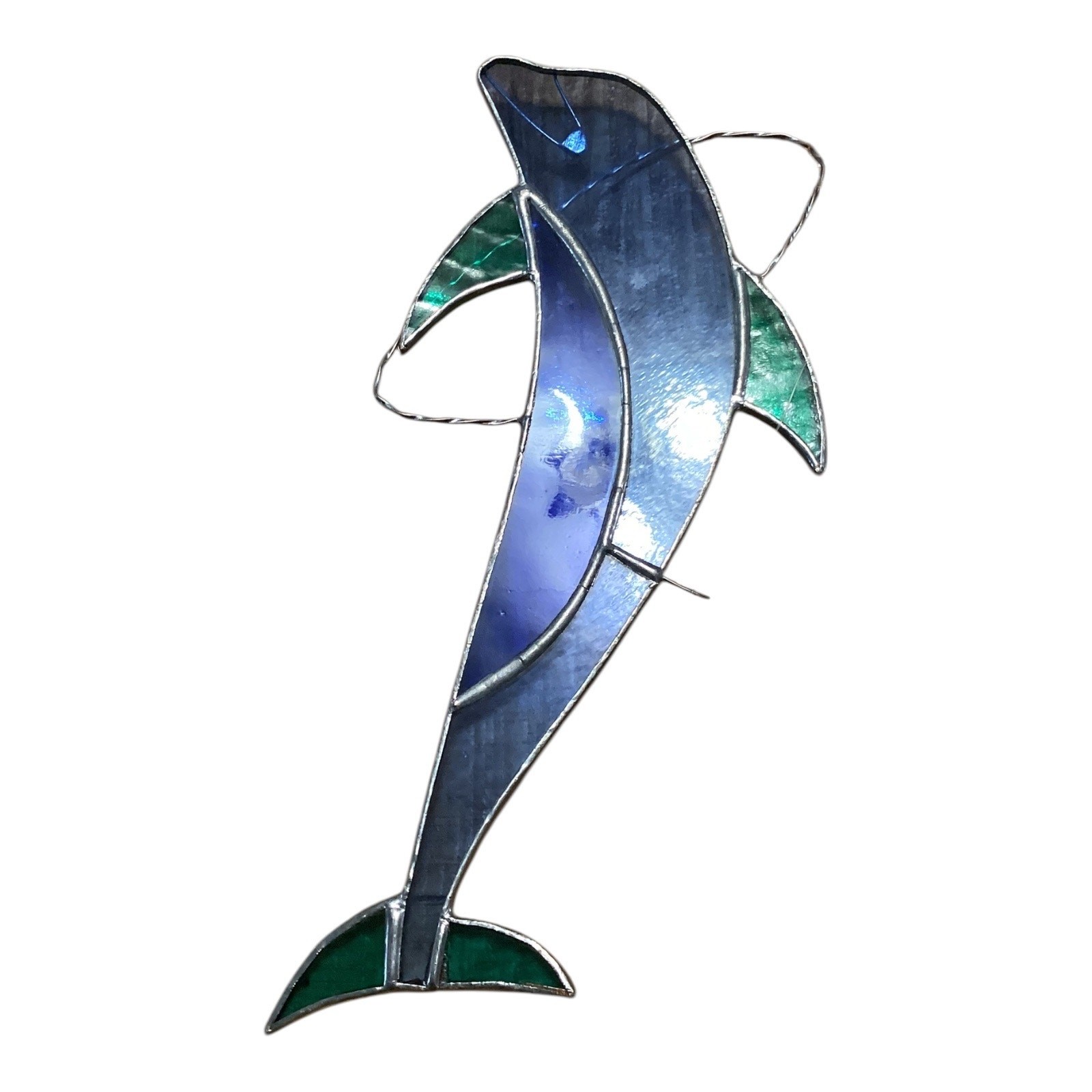 Blue Stained Glass DOLPHIN Sun Catcher Window Hanging Trinket Display