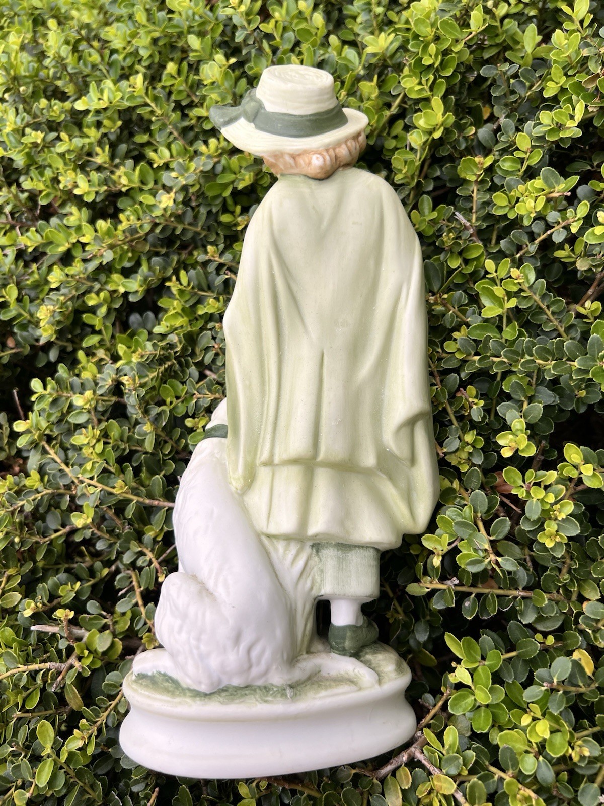 Vintage English Girl In Green Dress with Dog Andrea by Sadek #7154 Hand Painted