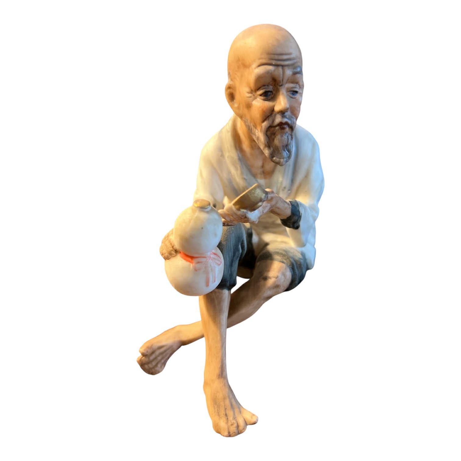 Vintage Inarco Sitting Asian Old Man Porcelain Figurine 5 Inch Collectible
