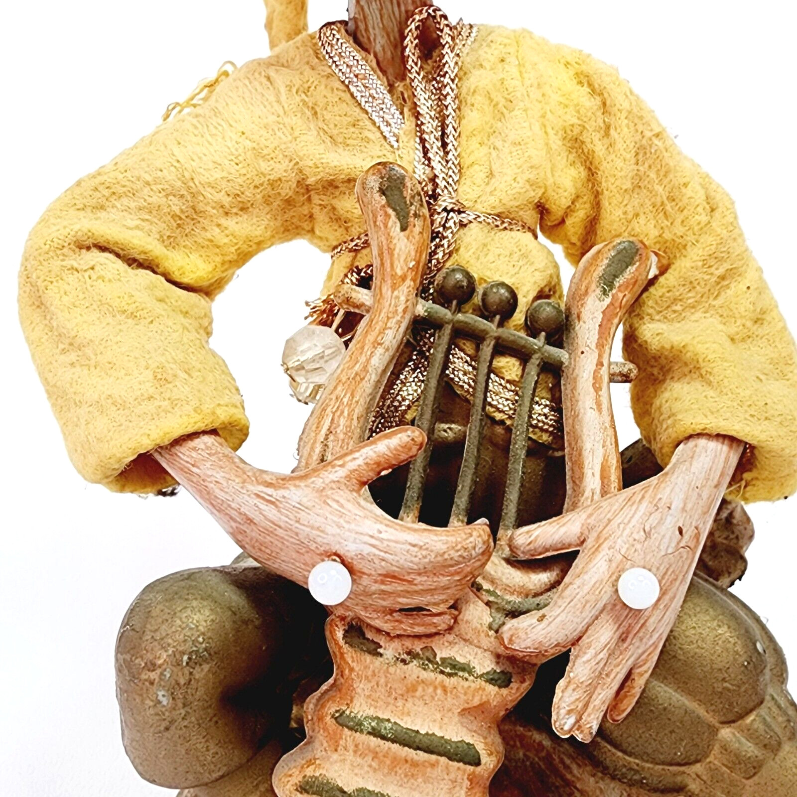 Vintage Golden Fantasy Pixie Elf Playing Lyre 7.5″ Plastic Figure