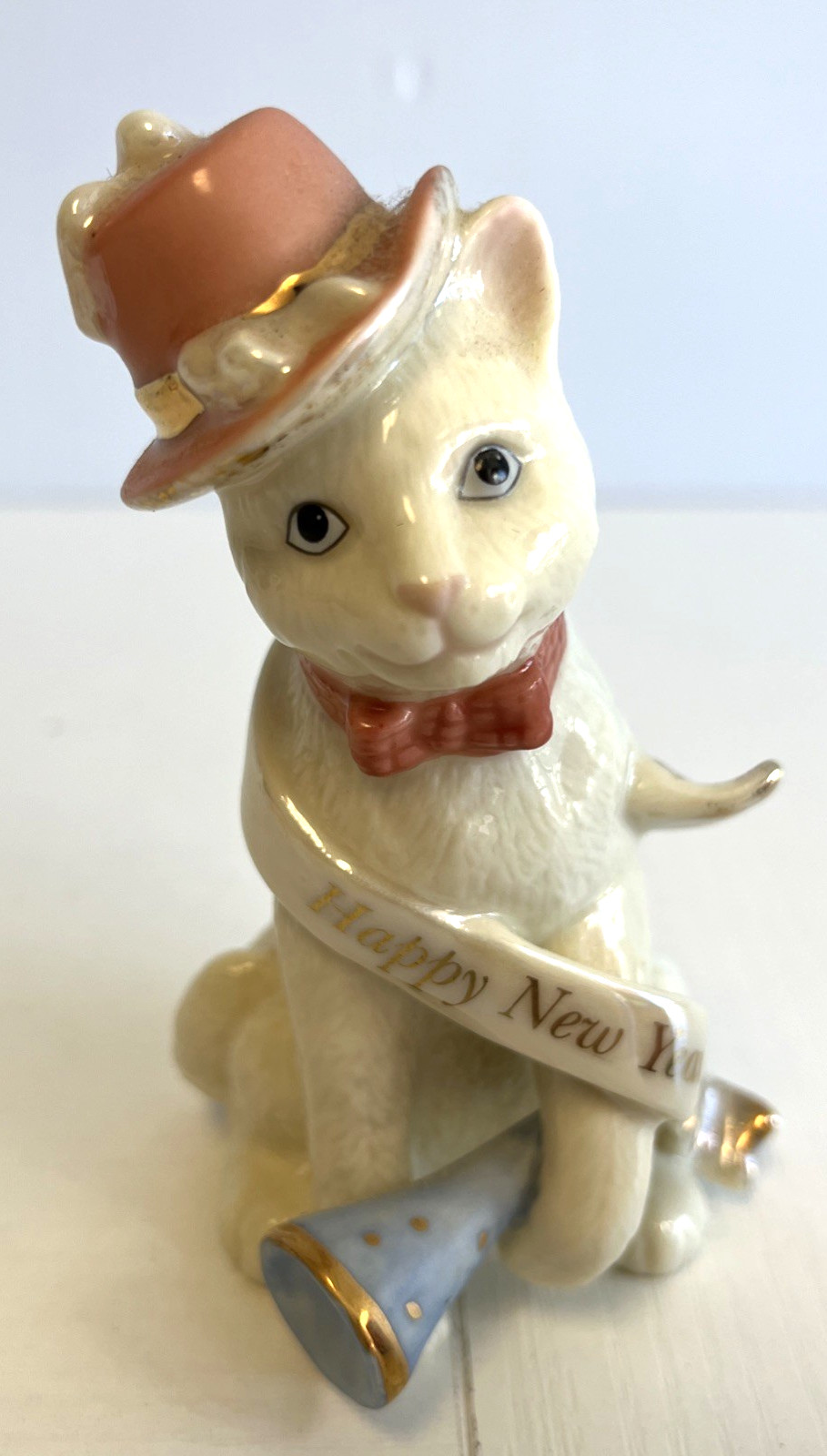 Lenox Topaz Birthstone Birthday Kitty Cat Figurine & Happy New Year Cat