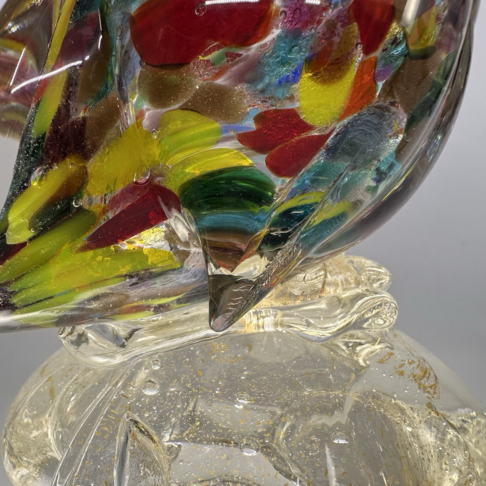 Vintage Murano Art Glass Duck Swan Bird Figurine Multi Color Gold Inclusion 10”