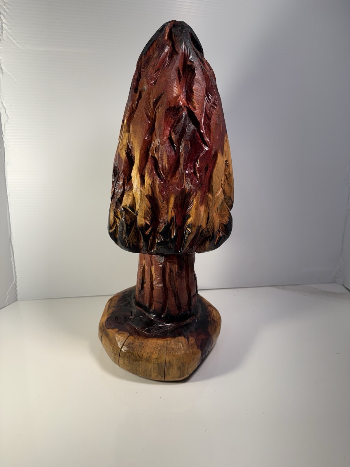 Morel Mushroom Wood Art Sculpture 18.5 Inch Tall 8 Inch Wide Hand Carved Signed